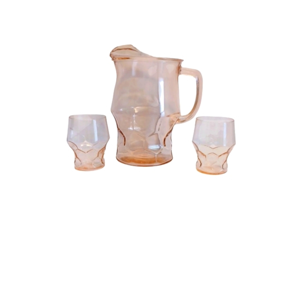 Elegant Pink Depression Glass Pitcher and Tumbler Set